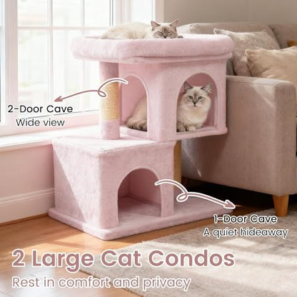 Tangkula Small Cat Tree for Indoor Cats, 25.5 Inch Cat Tower with Sisal Scratching Posts, 2 Large Cat Condos with Padded Top Perch, Modern Cat Climbing Furniture for Adult Cats & Kittens (Pink) - color: Pink