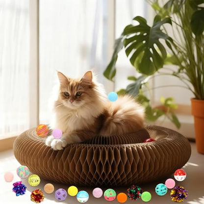 Zopeal 64 Pcs Easter Cat Toy Gift Set Magic Cat Scratcher Board Ball Launcher Gun Crinkle and Yarn and Plastic Bell Ball Kitten Toy with Bow for Pet Interactive Engaging Gift(Organ Shape) - style: Organ Shape