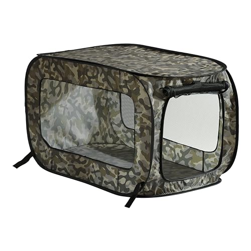 Beatrice Home Fashions Portable, Collapsible, Pop Up Kennel Travel Cat and Dog Crate, 24" L x 16.6" W x 16" H, Camo Green - color: Camo Green, size: 24.0"L x 16.6"W x 16.0"H