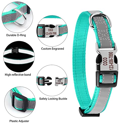 Reflective Personalized Dog Collar - Custom Engraved with Pet Name and Phone Number for Boy and Girl Dogs, 4 Adjustable Sizes, XSmall,Small, Medium and Large - color: Engraved