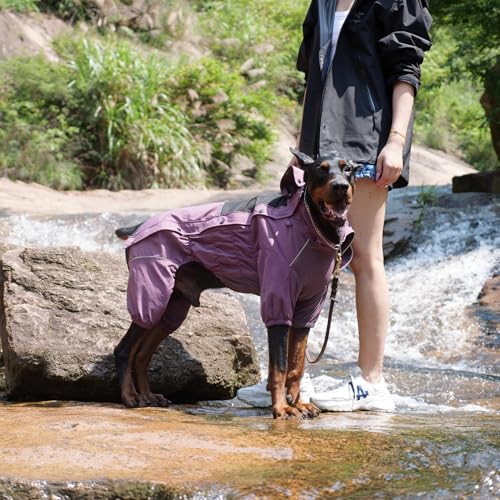 LOVELONGLONG Waterproof Dog Raincoat with Removable Hood – Outdoor Full Body Dog Jacket, Windproof Snowproof Shell Suit – All Season Pet Rain Gear Plum Purple XXS - color: Plum Purple, size: XXS (Back 9")
