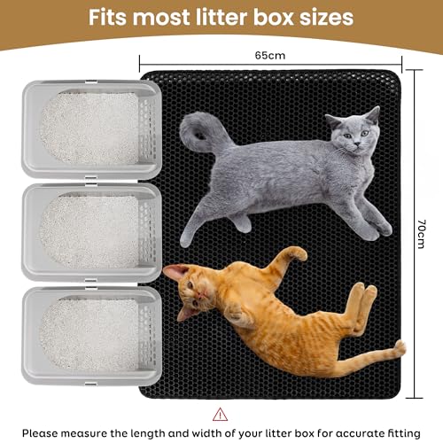 Cat Litter Mat 30x24 Inches, Honeycomb Double Layer Traps Litter & Waterproof Leatherette Bottom Prevents Urine Leaks, Durable & Easy Clean Pet Floor Protector for Cat Litter Box Area（Black） - color: Black（30x24 inch）