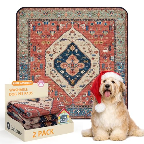 Lahome Super Absorbent & Leakproof Washable Dog Pee Pads - 2 Pack Value Set - Waterproof, Non-Slip Reusable Pads for Puppy Training, Crates & Whelping (24"x24", Red) - color: Red, size: 2FT x 2FT (Pack of 2)
