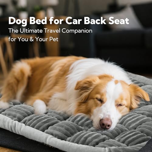 Dog Bed for Car Back Seat Soft Plush Backseat Pet Bed Mat Non-Slip Travel Pet Mat, Fuzzy Plaid Dog Seat Cover, Fit for Backseat Extenders and Trucks SUVs (Light Gray, 54" x 24.8") - color: Light Gray