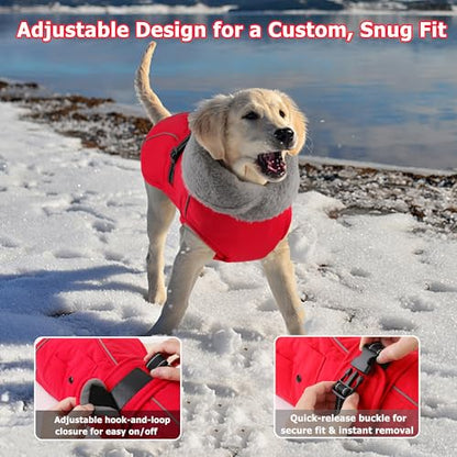 Dog Coat with Pocket, Waterproof Dog Jacket with Adjustable Buckle, Reflective Puppy Winter Coat Warm Turtleneck Fleece SnowJacket for Small Medium Large Dogs - Red S - color: Red, size: Small(Chest:13.7"-18.8", Back:10.6")