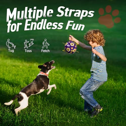 QDAN Dog Ropes Toys, Soccer Ball with Straps, Dogs Water Toy, Durable Dog Balls for Small Medium Breed（6 Inch） - color: Purple Yellow, size: 6 Inch