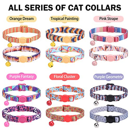 Breakaway Cat Collars for Girl Boy Cats, Spring Summer All Weather Cat Collar Personalized Pattern 2 Pack,Cute Classic Safety Buckles and Bells,Adjustable Printed Nylon Colorful Kitten Collar - color: Orange Dream