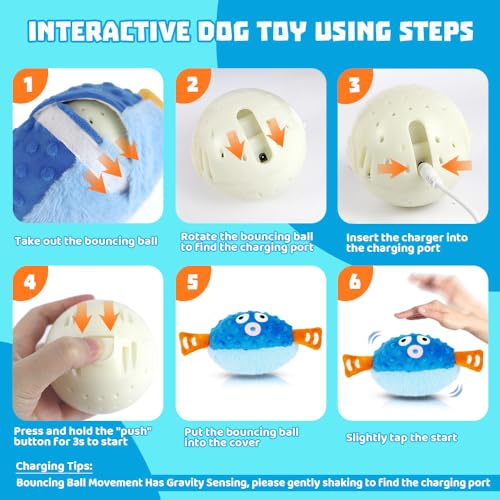 Interactive Dog Toys Rechargeable Moving Puppy Toys to Keep Them Busy, Touch Activated Puppy Toys, Puppy Dog Birthday Gifts, Electric Plush Entertainment Toy for Small & Medium Dogs - color: blue fish