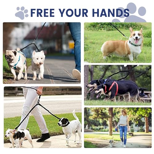 Dual Retractable Dog Leash for 2 Large Dogs (Up to 110LBS Each) - Double Headed Pet Leash with Poop Bags and LED Light, One Button Brake & Lock, 360 Tangle-Free (Blue, Large) - color: BLUE, size: Large
