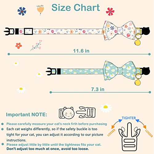 Faygarsle 2 Pack Cotton Designer Breakaway Cats Collar with Bow Tie and Bell Cat Collars for Girl Female Cat Collar with Bell Collars for Cats Flower Pattern - color: Flower