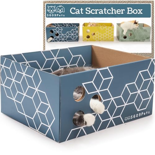 5609PETS Cat Scratching Box, Extra Large Refillable Double-Sided Scratch Pad, No-Mess Cat Scratcher for Indoor Cats - color: Blue Lake, size: Scratcher Box + 1 Scratcher Pad