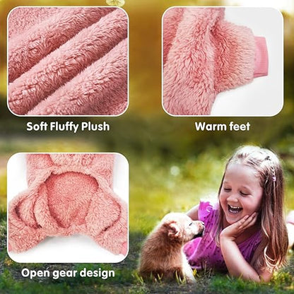 Idepet Velvet Dog Pajamas, Turtleneck Dog Sweater Fuzzy Plush Onesie Soft Cat Apparel Pet Clothes Winter Outfit Doggy Pjs Puppy Jumpsuit for Small Dogs Cats (Pink,S) - color: Pink, size: Small