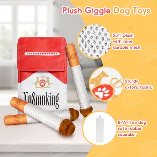 Homrich Cigarette Dog Toy Large, Funny Interactive Plush Dog Cigarette Toys, 3 Packs Giggle Puff Stick Toys with a Box, Pet Squeak Toys for Medium, Small and Large Cool Stuffed for Dogs Birthday - color: Red