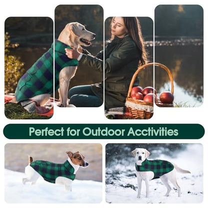Kuoser Reversible Winter Coat, British Style Jacket for Medium and Large Dogs - Warm Windproof Puppy Cold Weather Clothes Vest, Green L - color: Green Plaid, size: L (Chest Girth: 20.9-24.4'')