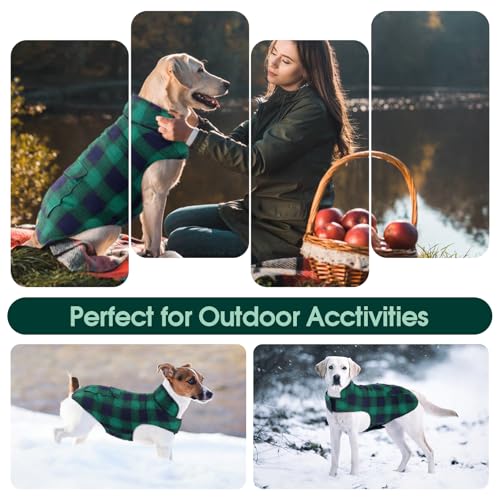 Kuoser Reversible Winter Coat, British Style Jacket for Small Dogs, Warm Windproof Puppy Cold Weather Clothes Vest, Green XS - color: Green Plaid, size: XS (Chest Girth: 9.4-13.8'')