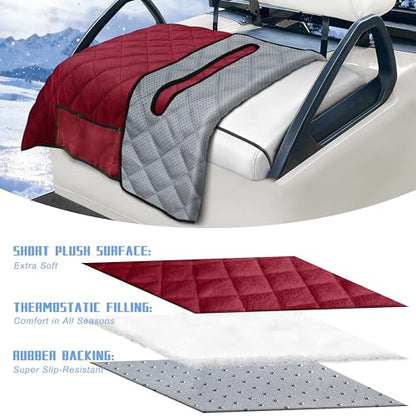 Golf Cart Seat Covers with 4 Front Pockets, Thick Seat Towel Blanket with Non-Slip Backing, Fits EZGO, Club Car, Yamaha and More 2 & 4 Passenger Golf Carts, Red - color: Red