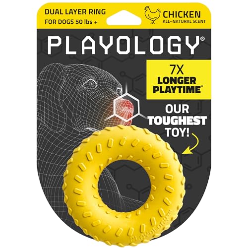 Playology Dog Toys | Dual Layer Ring Durable Dog Toy for Tough Chewers | Chicken Scented Jumbo Chew Toy for Large Dogs - size: Jumbo, style: Chicken