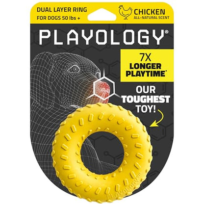 Playology Dog Toys | Dual Layer Ring Durable Dog Toy for Tough Chewers | Chicken Scented Jumbo Chew Toy for Large Dogs - size: Jumbo, style: Chicken