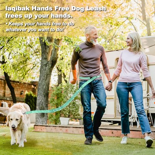 Laqibak Hands Free Dog Leash, Adjustable Waist Leash for Dog, Handle Bungee 4.2-6.7 Feet Long with Reflective Stitches for Walking Hiking Running, Fits 26"- 43" Waist, Mint Green - color: Mint Green
