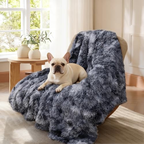 Luciphia Large Waterproof Dog Blanket for Pet Washable Liquid Proof Bed Intimacy Protection Shaggy Plush Calming Long Faux Fur Couch Cover Calming Cat Throw Blankets, Tie-dye Grey, 50" x 60" - color: Tie-dye Grey, size: 50"x60"