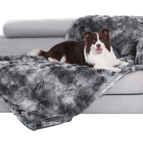 gogobunny Waterproof Dog Blanket for Couch & Furniture Protection - Super Soft Reversible Throw for Large Dogs & Cats, Calming Washable Fur & Sherpa Pet Blanket(33x77 Inch, Tie-dye Grey) - color: Tie-dye Grey, size: 33x77 Inch (Pack of 1)