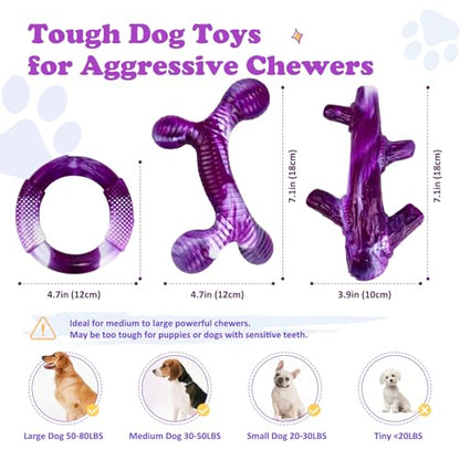 Furdog 3 Pack Dog Toys for Aggressive Chewers Indestructible Dog Toy for Large Dogs Tough Dog Toys to Keep Them Busy, Purple (Purple2) - color: Purple2