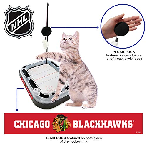 Pets First 5-in-1 NHL Chicago Blackhawks Hockey Field Cat Scratcher Toy with Interactive Cat Ball Bell in Tracks - color: Chicago Blackhawks