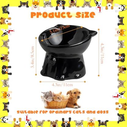Ceramic Elevated Cats Bowls, 4Pc Extra Wide Raised Cats Bowls, Shallow Whisker Friendly Food & Water Dish, Anti Vomit, Microwave & Dishwasher Safe, 5 oz (Cat Bell 5 X 4.3'')