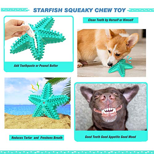 Squeaky Chew Toy - Starfish Water Floating Toy for Dogs, Natural Tooth Brush Teeth Cleaning for Small Medium Dogs - Blue - color: Starfish Blue