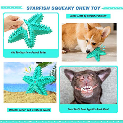 Squeaky Chew Toy - Starfish Water Floating Toy for Dogs, Natural Tooth Brush Teeth Cleaning for Small Medium Dogs - Blue - color: Starfish Blue