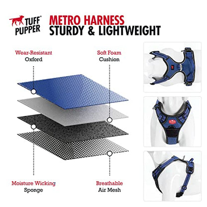 Tuff Pupper No Pull Easy Walk Dog Harness | Heavy Duty Pet Vest | Front & Back Leash Clips | Strong Safety Handle | Reflective Anti Pull Vest | Comfortable Padded Escape Proof Harness (X-Large, Blue) - color: Midnight Blue, size: X-Large (Neck: 20-30" , C