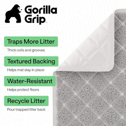 GORILLA GRIP Cat Litter Box Mat, Cushioned Coil Mesh Litter Trapping Mats, Scatter Control Supplies for Less Mess, Phthalate Free, Ultra Deep Catch Grooves, Rinse or Vacuum to Clean, 24x17 Light Gray - color: Light Gray, style: Small (24" x 17")