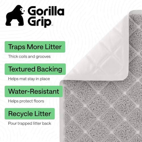 GORILLA GRIP Cat Litter Box Mat, Cushioned Coil Mesh Litter Trapping Mats, Scatter Control Supplies for Less Mess, Phthalate Free, Ultra Deep Catch Grooves, Rinse or Vacuum to Clean, 24x17 Light Gray - color: Light Gray, style: Small (24" x 17")