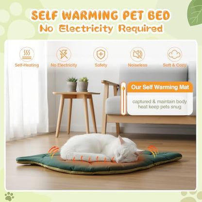 Oudain Self Warming Cat Bed Mat 26 x 20 Inch Leaf Shaped Self Heating Pad Blanket Pet Cotton Thermal Warm Soft Pad Mat for Feral and Indoor Cats Dog, Washable Kitty Puppy Mattress for Home Sofa Crate