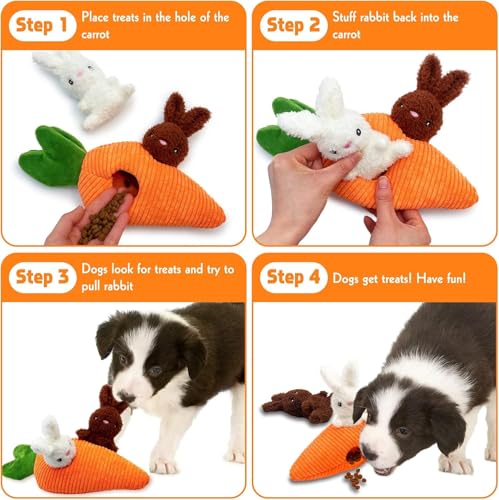 Easter Dog Toys, Carrot Hide and Seek with 2 Squeaky Bunny Small and Plush Dog Puzzle Toys, Easter Squeaky Gifts for Small and Medium Dogs - style: B-Easter Carrot