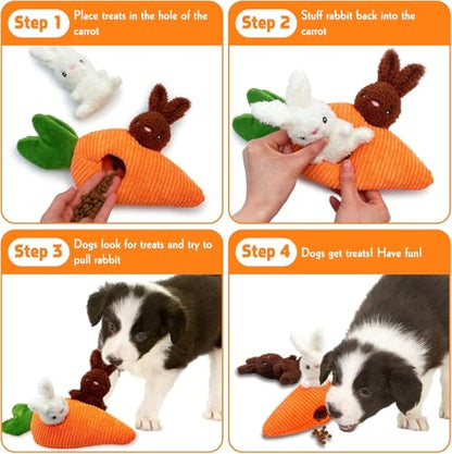 Easter Dog Toys, Carrot Hide and Seek with 2 Squeaky Bunny Small and Plush Dog Puzzle Toys, Easter Squeaky Gifts for Small and Medium Dogs - style: B-Easter Carrot