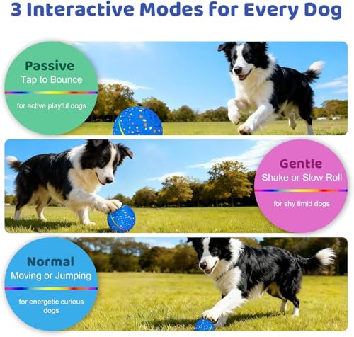 Interactive Dog Toys Dog Ball for Small Medium Dogs – 3 Smart Play Modes Bouncing Interactive Pet Toy, Durable E-TPU Material with RGB Lights, Self-Rolling Toy to Relieve Dog Boredom and Anxiety