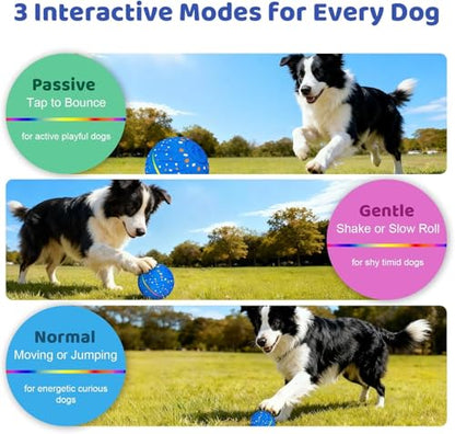 Interactive Dog Toys Dog Ball for Small Medium Dogs – 3 Smart Play Modes Bouncing Interactive Pet Toy, Durable E-TPU Material with RGB Lights, Self-Rolling Toy to Relieve Dog Boredom and Anxiety