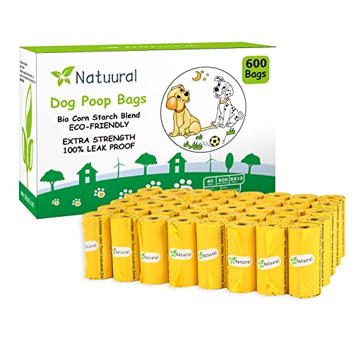 Dog Poop Bags Rolls-600 Counts, 40Rolls, Biodegradable Poop Bags Made of Cornstarch, 100% Leak Proof and Easy to Open (Yellow) - color: Yellow, size: 600 Count (Pack of 1)