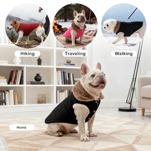 BEAUTYZOO Winter Dog Vest Coat with Harness Built in, Warm Puppy Jacket for Small Medium Dogs, Lightweight Cold Weather Small Dog Coat, Fleece Puffer Vest Windproof Snowproof Pet Clothes, Black - color: Black, size: S (Back: 12",Chest: 18")