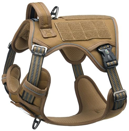 Tactical Dog Harness for Medium & Large Dogs, Brown Adjustable No-Pull Control with Handle, Heavy Duty Reflective Vest - Size M - color: Army Brown, size: Medium