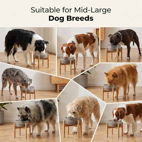 Dog Bowl Stand - Mid-Large Dogs Suitable - Elevate, Raise Bowl to 12-inch High - Adjustable, Fits Any Pet Food/Water Feeders, and Fountains - Durable Bamboo - color: Bamboo, size: For Large Dogs - 11 inch Height