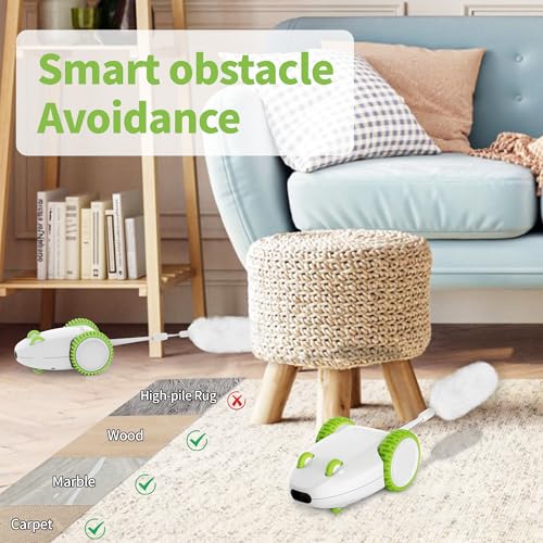PETGEEK Automatic Cat Mouse Toys Interactive Cat Toys for Indoor Cats, Smart Sensing Moving Electric Cat Toys with Catnip Wand, USB Rechargeable Remote Control Squeaky Mouse Cat Toy, 3 Catnip Tails - color: Green