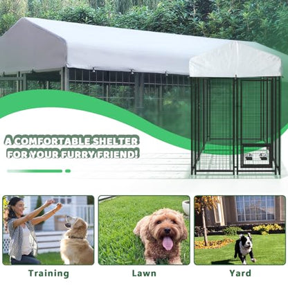 LEMBERI 6x4x6 FT Outdoor Dog Kennel for Large Dogs, Heavy Duty Welded Wire Steel Dog Playpen Fence with Secure Lock, Pet Pen with UV-Resistant Waterproof Roof Cover for Outside - size: 69"L x 50.4"W x 72.1"H