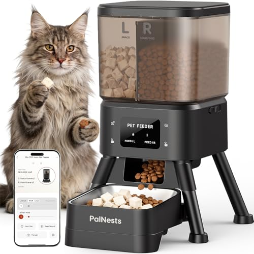 Automatic Cat Feeder, 4L Dual Hopper Smart WiFi Pet Food Dispenser with 2.4G/5G App Control, Custom Schedule, Portion Control, Freshness Lock for Dry Food and Treats, Black