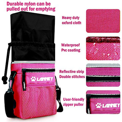 Dog Treat Pouch Pet Training Bag for Small to Large Dogs, Treat Tote Carry Kibble Snacks Toys for Training Reward Walking, Metal Clip, Waist belt, Shoulder Strap, Poop Bag Dispenser and Clicker - color: Pouch(Pink with Black)+Clicker