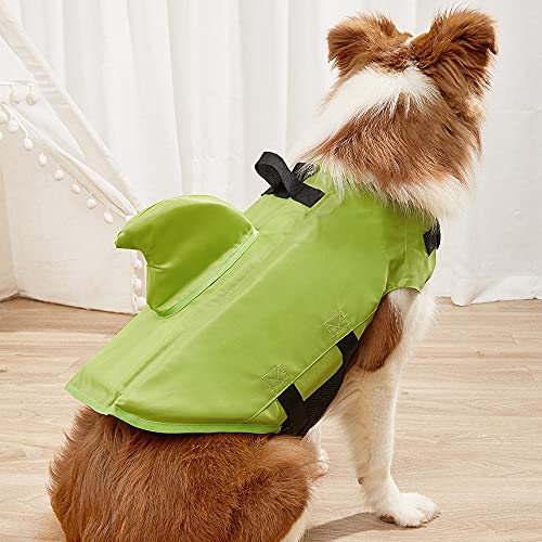 Snik-S Dog Life Jacket- Preserver with Adjustable Belt, Pet Swimming Shark Jacket for Short Nose Dog (Pug,Bulldog,Poodle,Bull Terrier,Labrador) (Green, X-Small) - color: A Green, size: XS