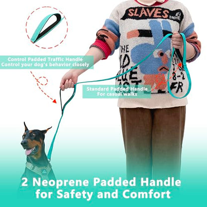 Dog Leash, 4ft Long, Double Handle, Reflective, Turquoise, for Small, Medium, Large Dogs - color: Turquoise, size: 4ft