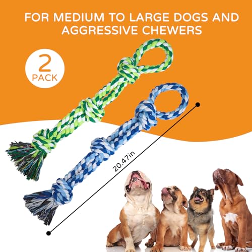 TLAZZ 2 Pack Dog Rope Toys for Medium Large Breed, Nearly Indestructible Dog Chew Toys for Aggressive Chewers, Teeth Cleaning Chew Toys, Dog Tug Toy for Boredom, Dog Rope Toy for Aggressive Chewers