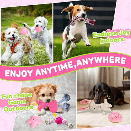 8 Pack Luxury Puppy Toys for Teething Small Dogs, Puppy Chew Toys with Squeaky Dog Toys, Balls and Rope Dog Chew Toys, Dog Toys to Keep Them Busy (Pink, 8-Pack) - color: Pink, 8-pack